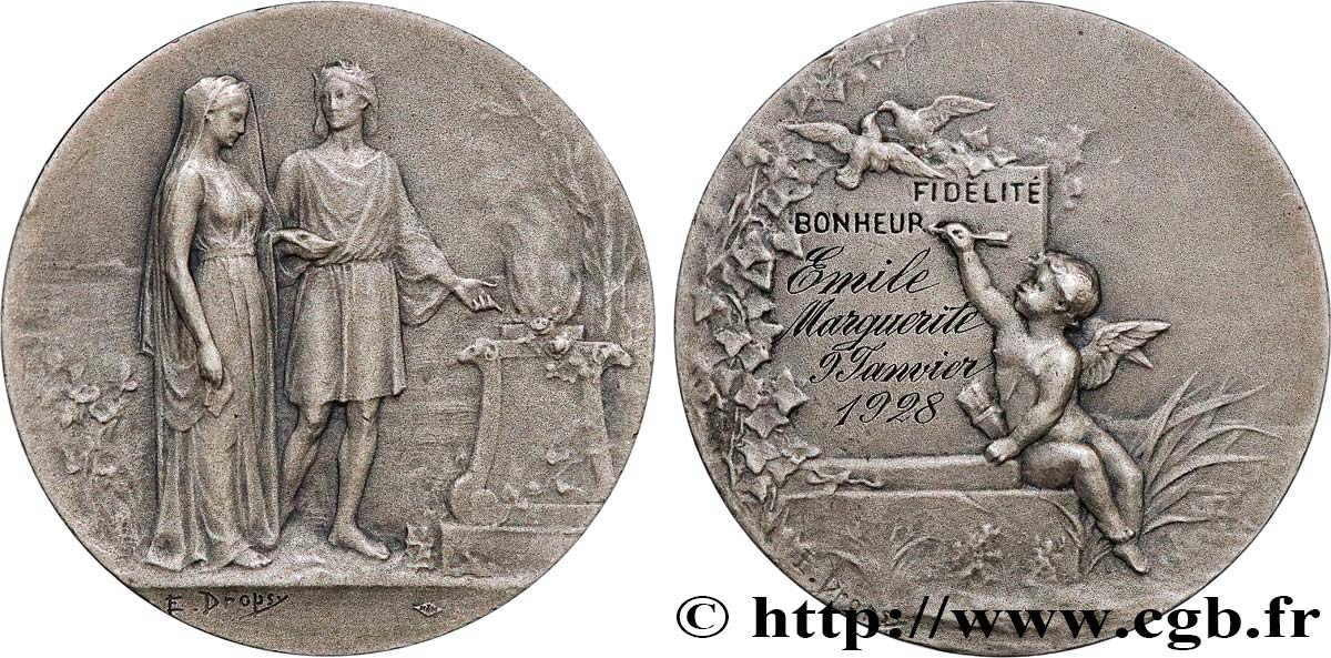 AMOUR ET MARIAGE Médaille de mariage, Fidélité et Bonheur fVZ