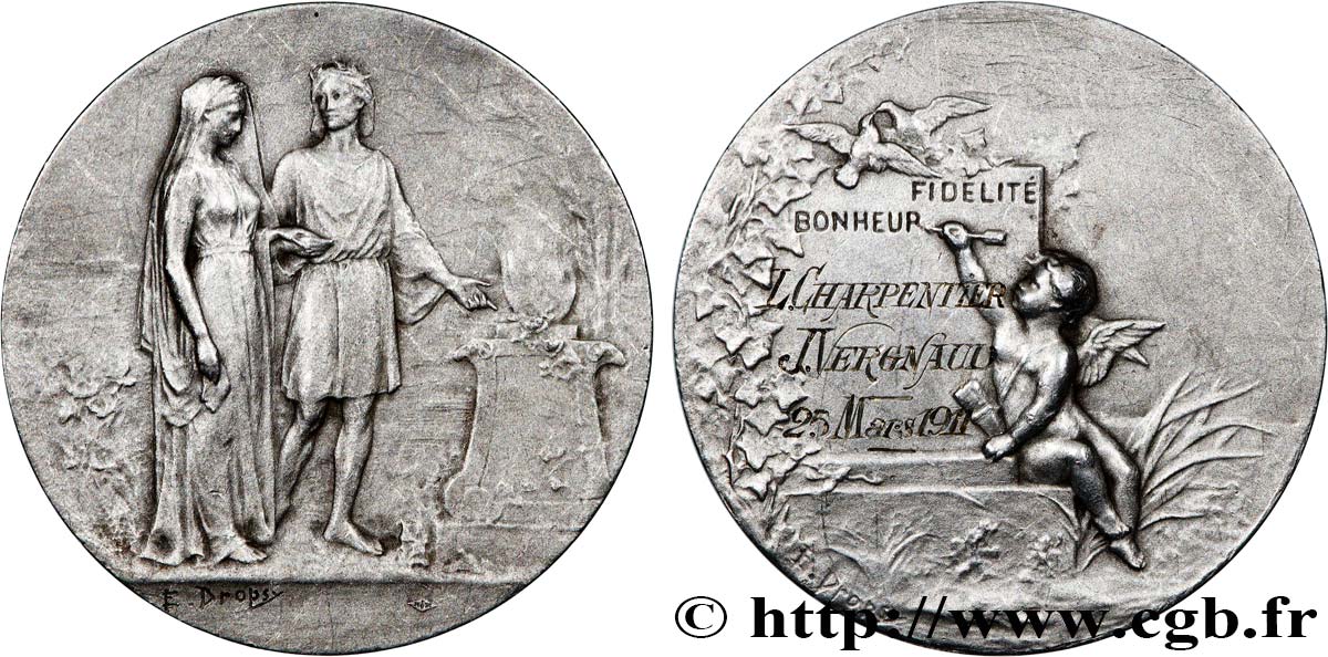 AMOUR ET MARIAGE Médaille de mariage, Fidélité et Bonheur TTB