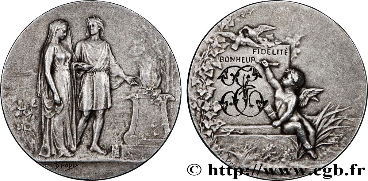 AMOUR ET MARIAGE Médaille de mariage, Fidélité et Bonheur TTB