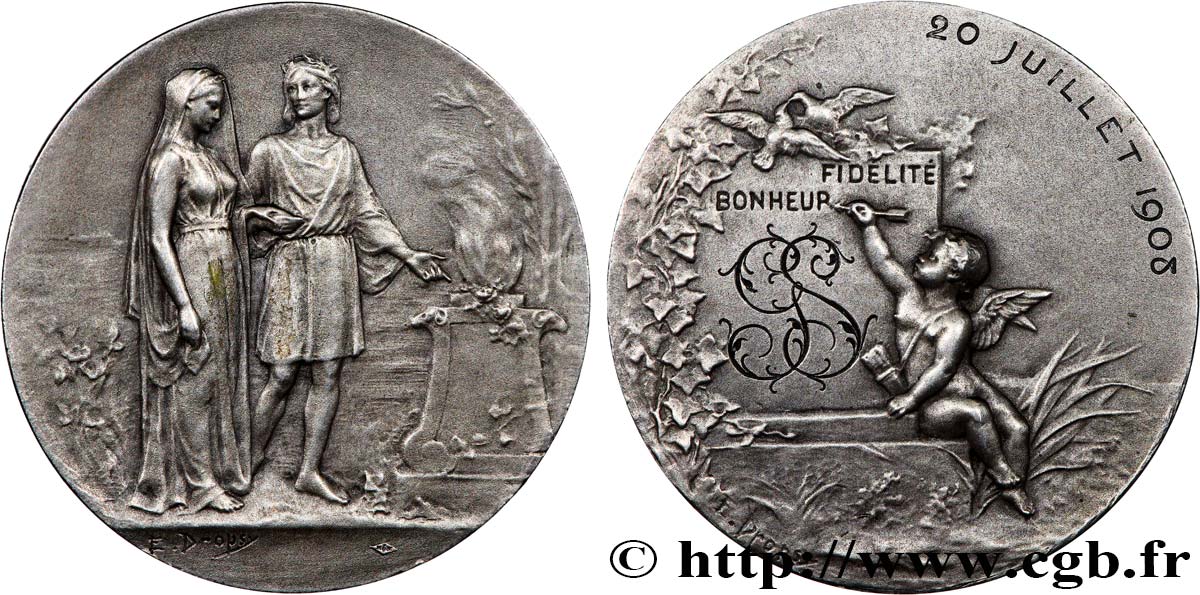 AMOUR ET MARIAGE Médaille de mariage, Fidélité et Bonheur TTB+