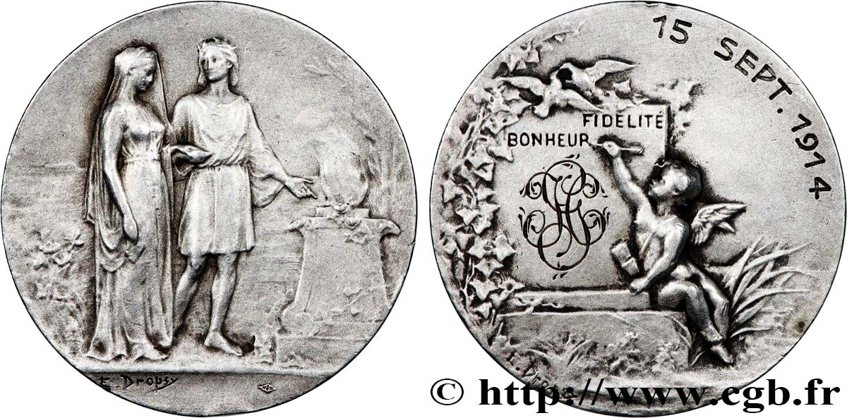 AMOUR ET MARIAGE Médaille de mariage, Fidélité et Bonheur TTB
