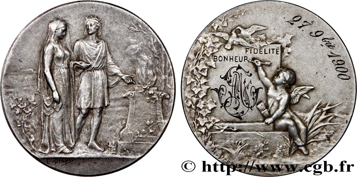 AMOUR ET MARIAGE Médaille de mariage, Fidélité et Bonheur TTB+/TTB