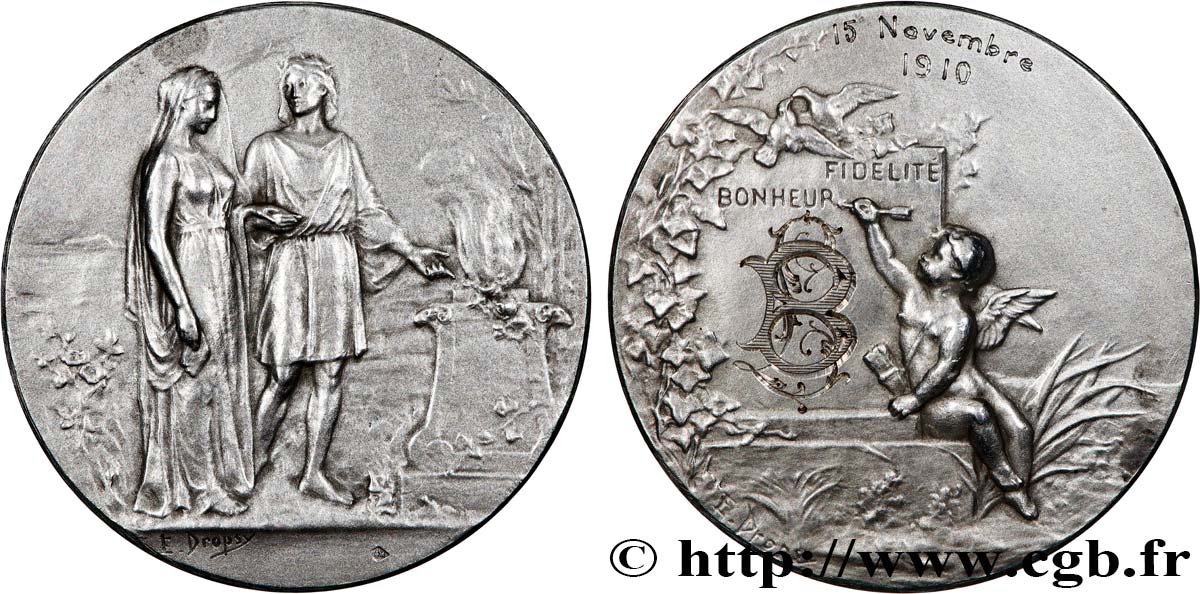 AMOUR ET MARIAGE Médaille de mariage, Fidélité et Bonheur TTB+