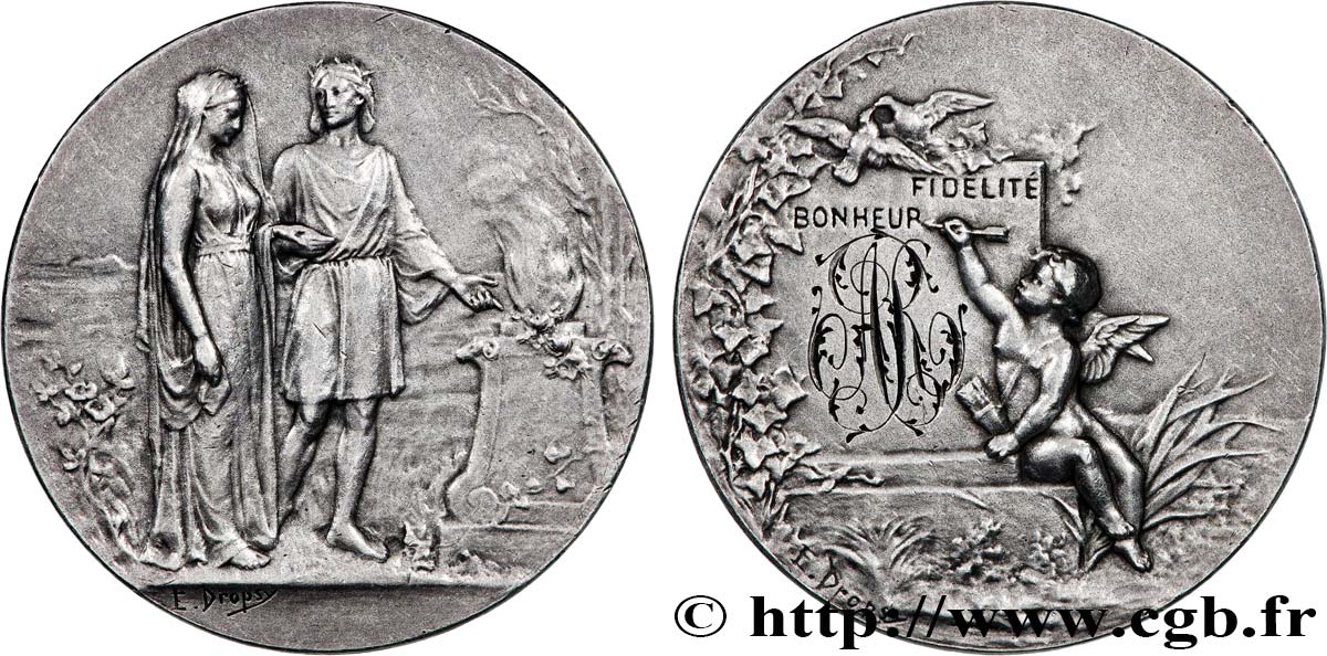 AMOUR ET MARIAGE Médaille de mariage, Fidélité et Bonheur TTB