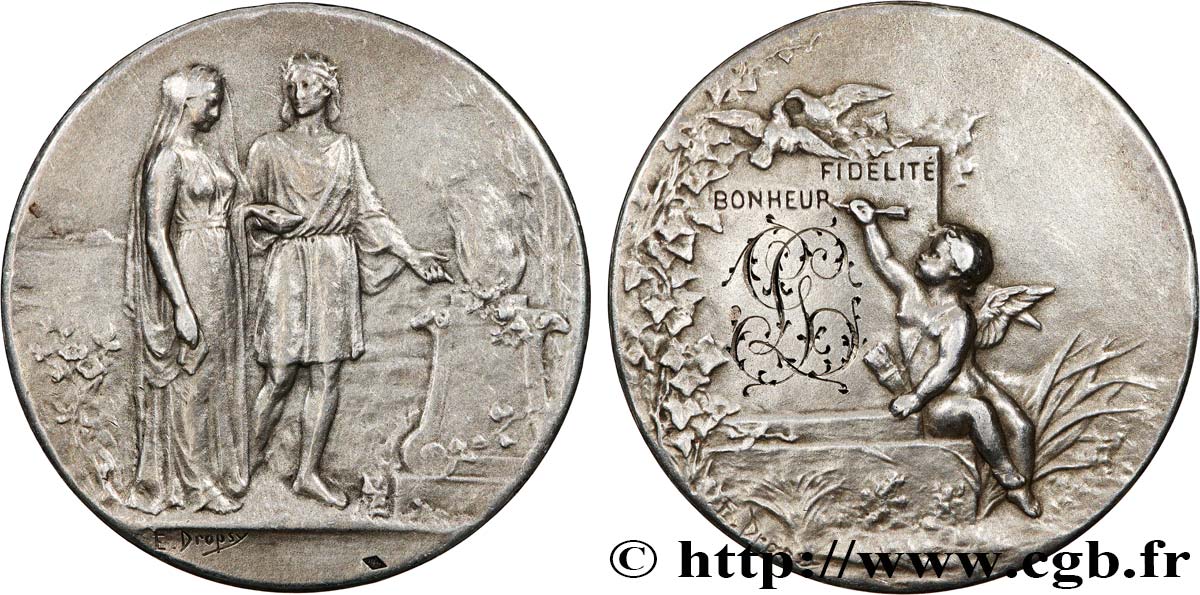 AMOUR ET MARIAGE Médaille de mariage, Fidélité et Bonheur TTB