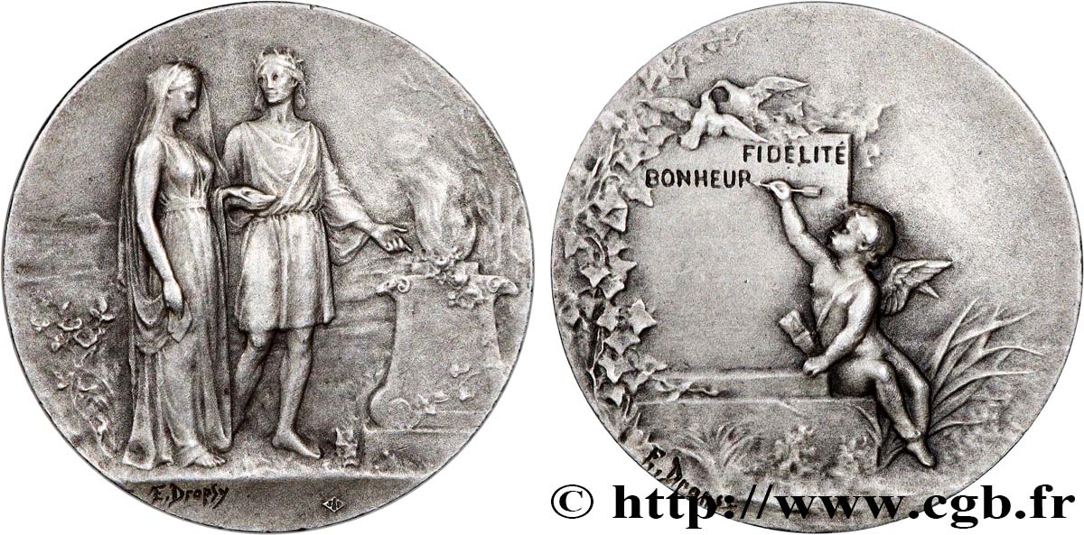 AMOUR ET MARIAGE Médaille de mariage, Fidélité et Bonheur TTB+
