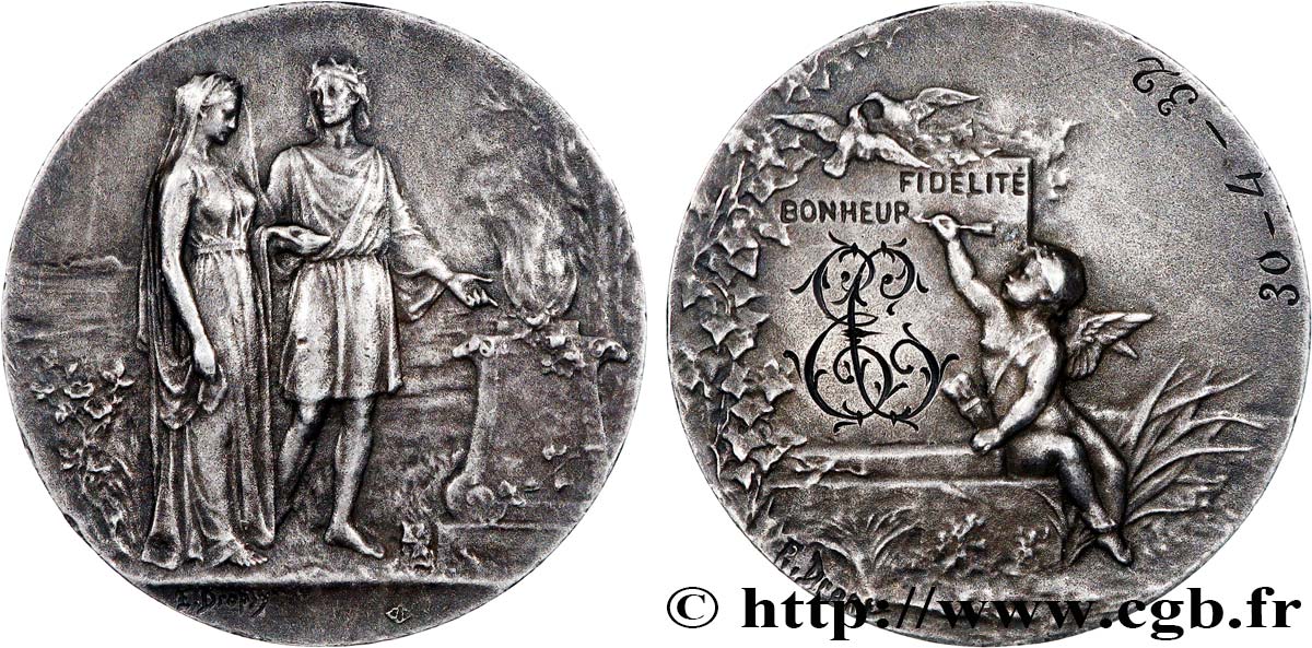 AMOUR ET MARIAGE Médaille de mariage, Fidélité et Bonheur TTB
