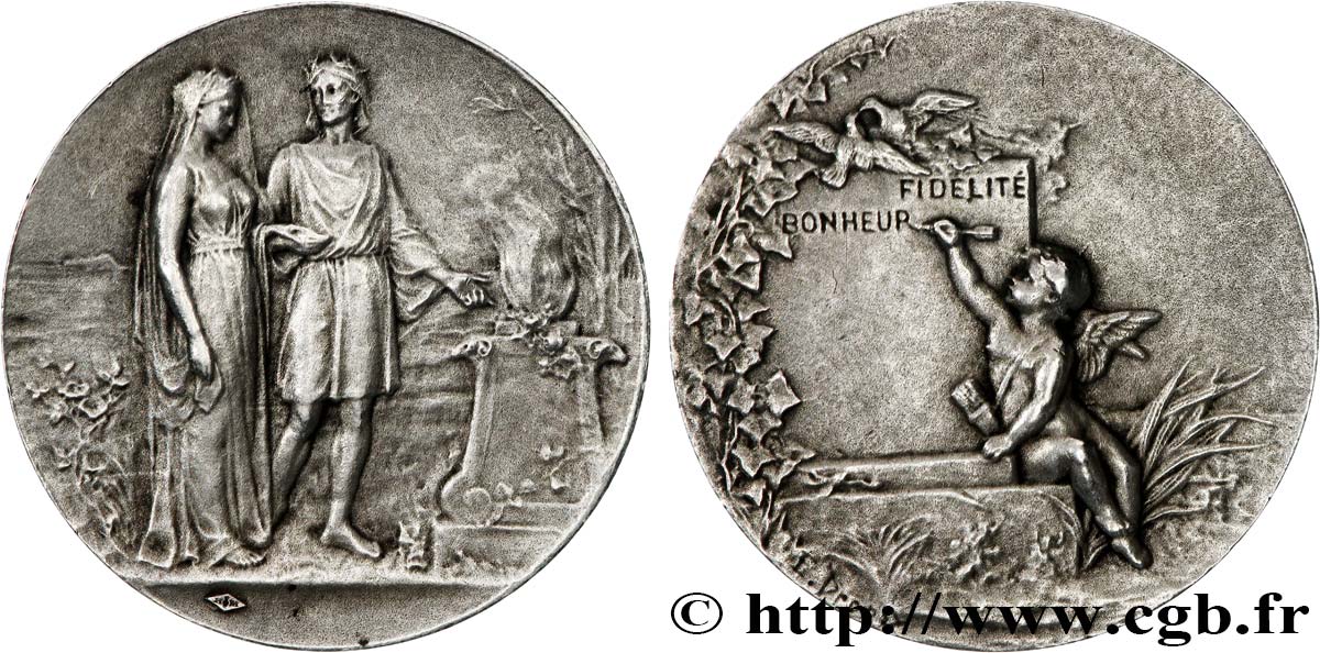 AMOUR ET MARIAGE Médaille de mariage, Fidélité et Bonheur TTB