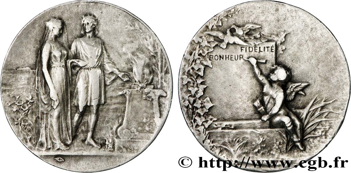 AMOUR ET MARIAGE Médaille de mariage, Fidélité et Bonheur XF