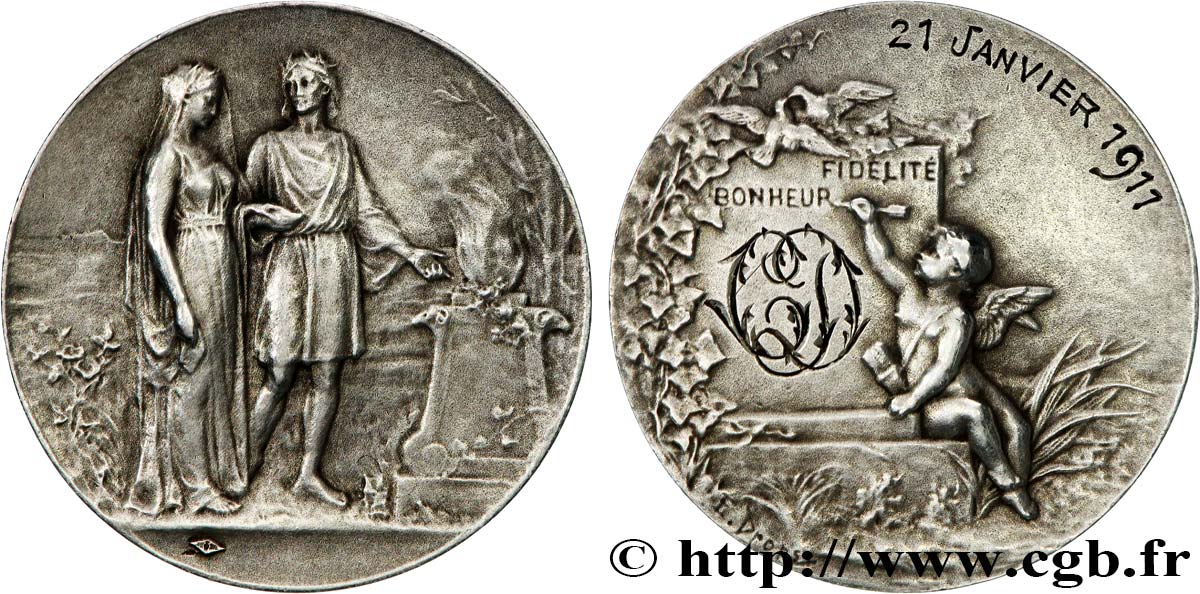 AMOUR ET MARIAGE Médaille de mariage, Fidélité et Bonheur TTB+