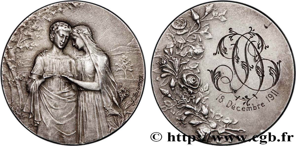 Médaille De Mariage En Argent - Pièce Française Du XXème Siècle - Objet De Collection Ou Cadeau Symbolique