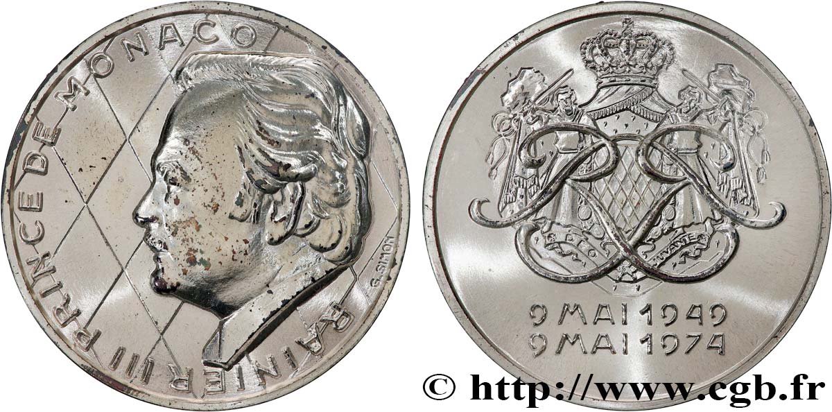 MONACO Médaille, Rainier III, 25 ans de règne SPL