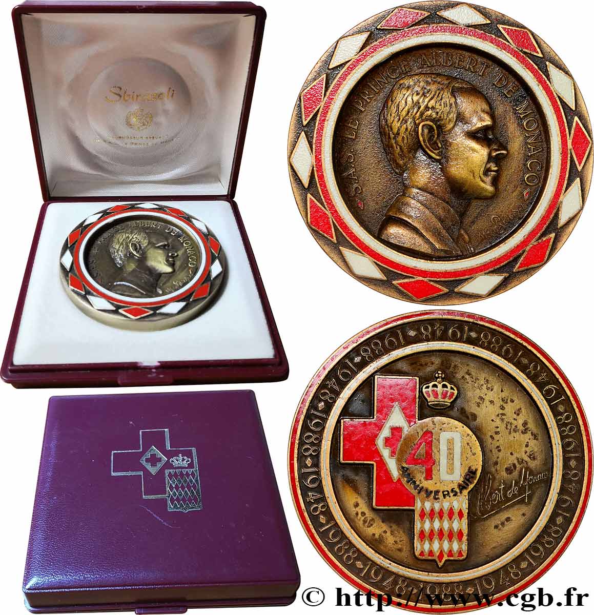 MONACO Médaille, Prince Albert de Monaco, 40e anniversaire de la Croix rouge EBC