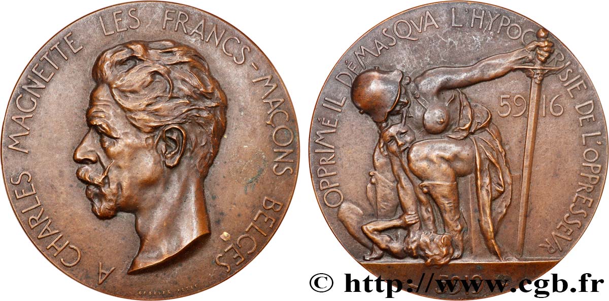 FRANC-MAÇONNERIE - PARIS Médaille, Charles Magnette, les francs-maçons belges VZ