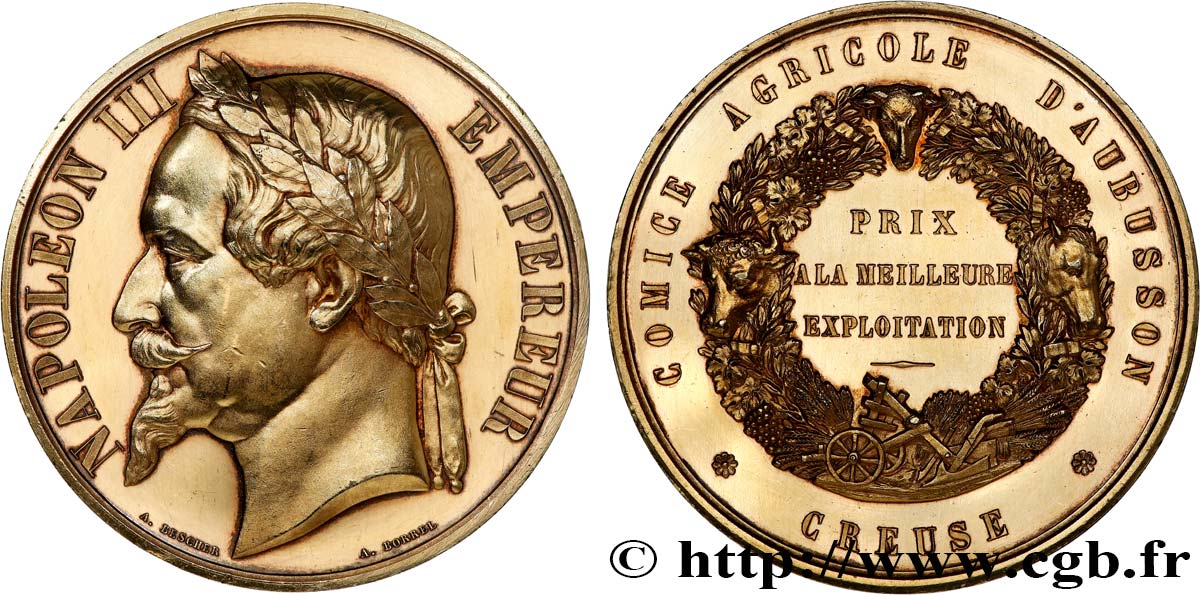 SECOND EMPIRE Médaille, Comice agricole d’Aubusson, Prix à la meilleure exploitation SUP