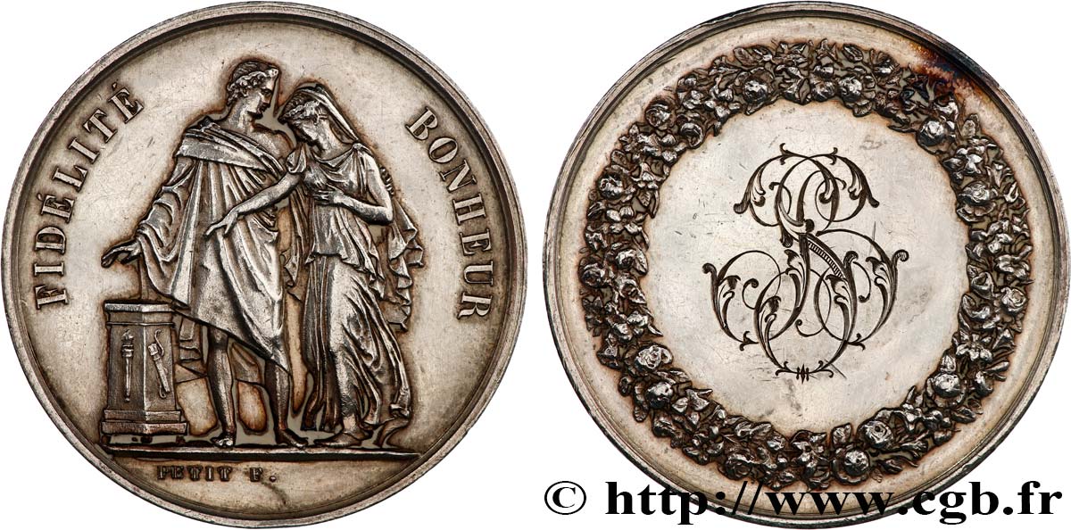 AMOUR ET MARIAGE Médaille de mariage, Fidélité et Bonheur TTB+