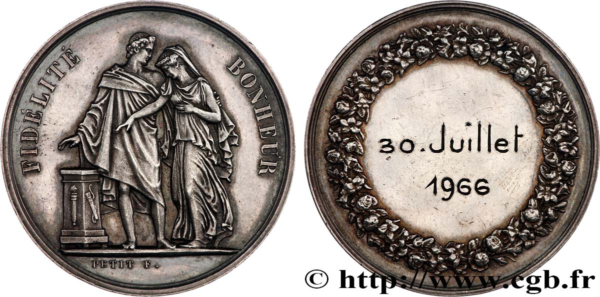 AMOUR ET MARIAGE Médaille de mariage, Fidélité et Bonheur TTB