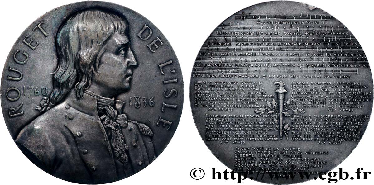 LITTÉRATURE : ÉCRIVAINS/ÉCRIVAINES - POÈTES Médaille, Rouget de l’Isle, auteur de la Marseillaise TTB+