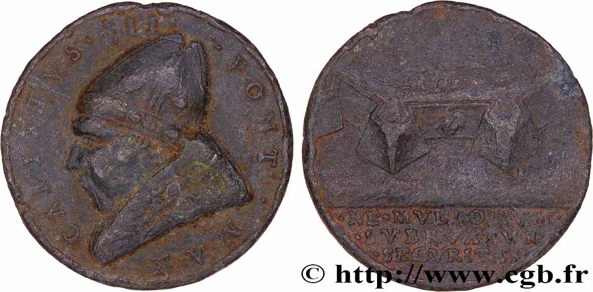 VATICAN ET ÉTATS PONTIFICAUX Médaille, Calixte III, Fortifications romaines, refrappe TB