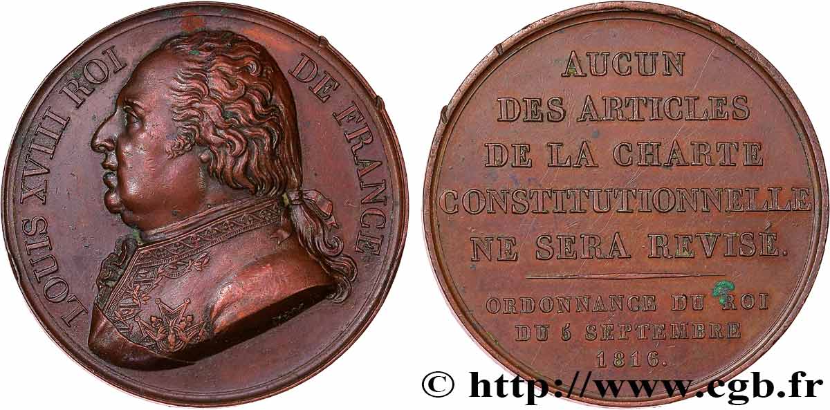 LOUIS XVIII Médaille, Confirmation de la charte de 1814 TTB