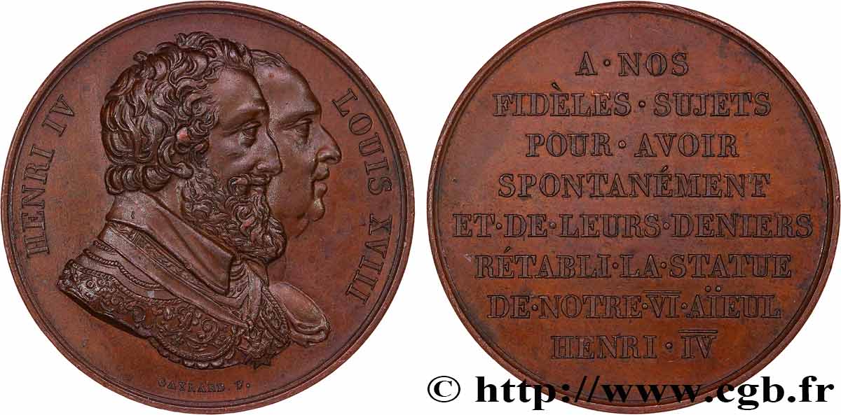 LUIS XVIII Médaille, Rétablissement de la statue de Henri IV le 28 octobre 1817 EBC