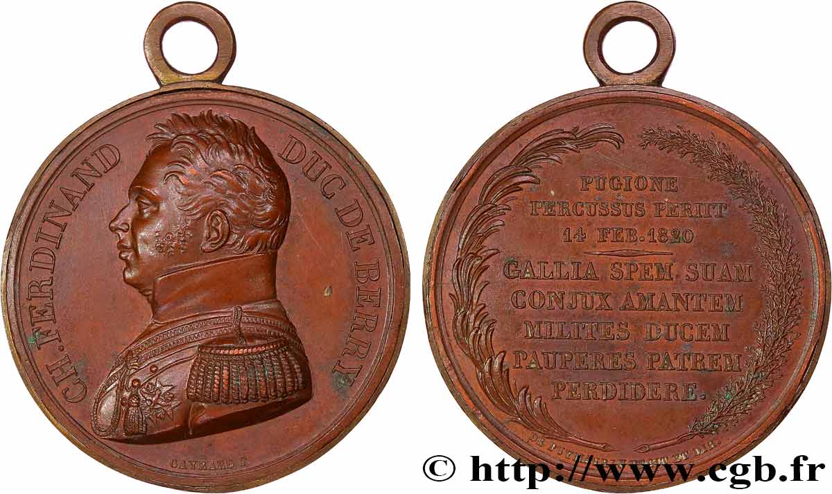 LUIGI XVIII Médaille, Mort de Charles Ferdinand duc de Berry q.SPL