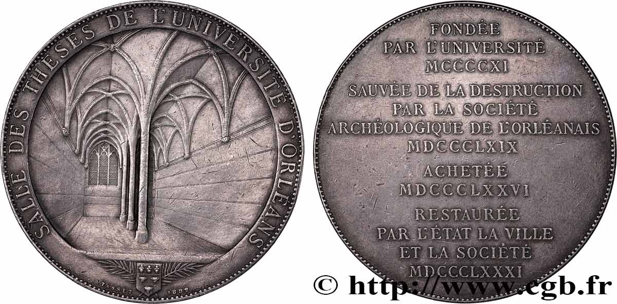 TERZA REPUBBLICA FRANCESE Médaille, Salle des thèses de l’Université d’Orléans BB