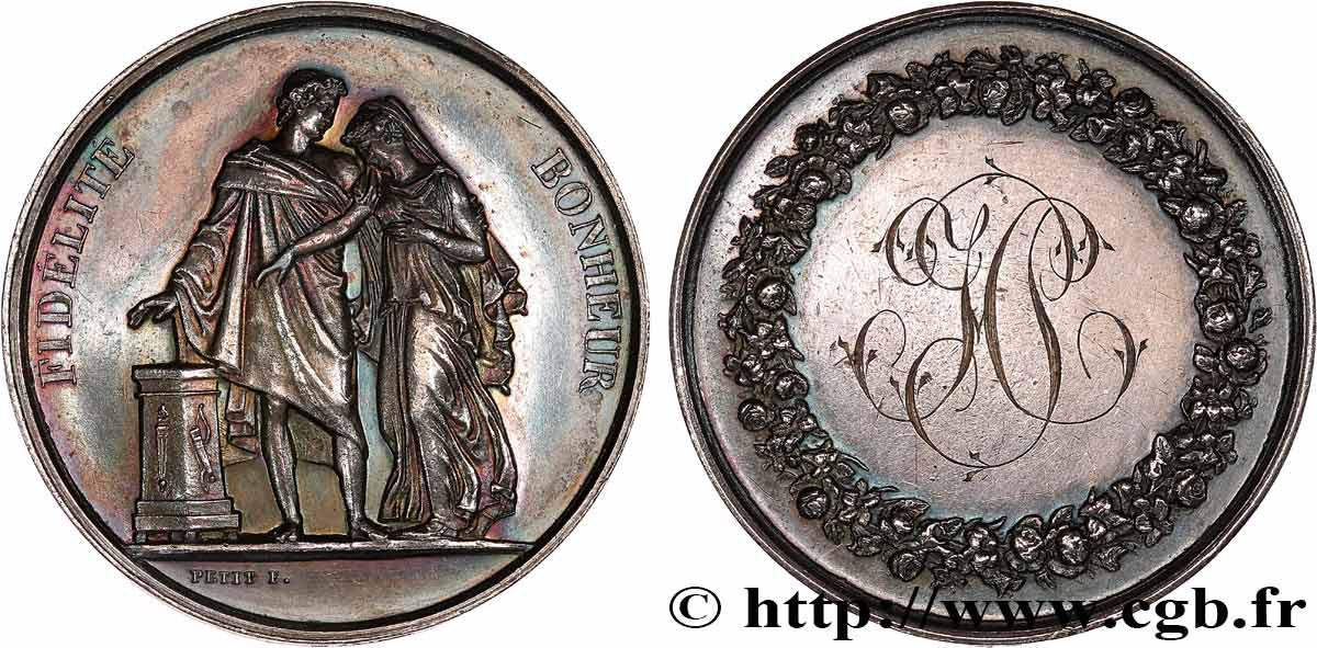 AMOUR ET MARIAGE Médaille de mariage, Fidélité et Bonheur TTB+