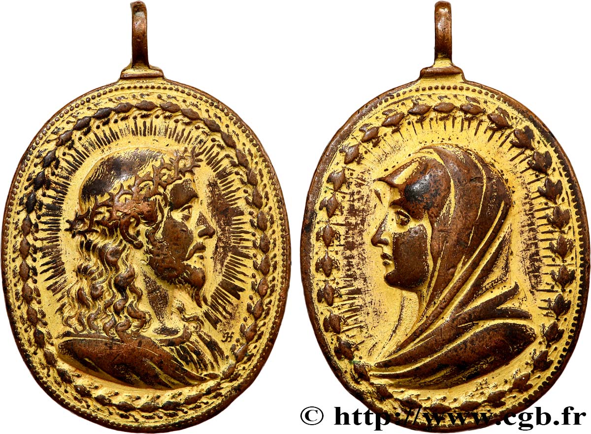 MÉDAILLES RELIGIEUSES Médaille, Christ couronné d’épines et la Vierge Marie SS