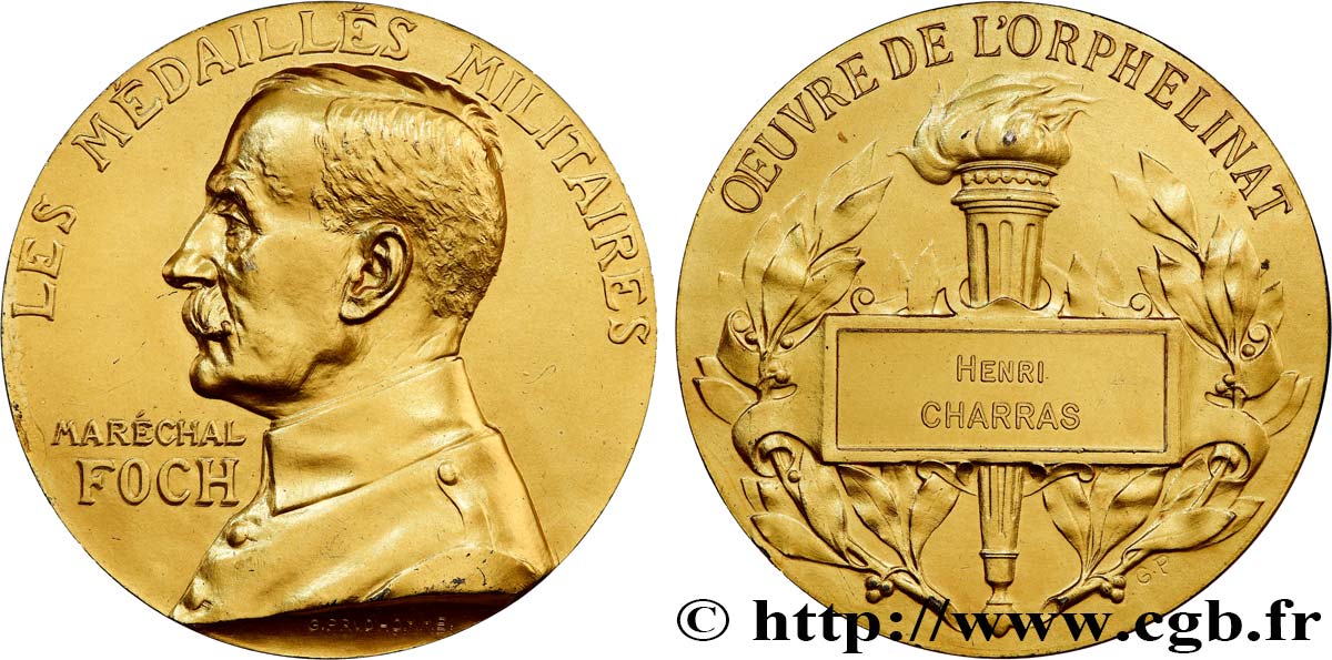 CINQUIÈME RÉPUBLIQUE Médaille, Maréchal Foch, Oeuvre de l’orphelinat SUP