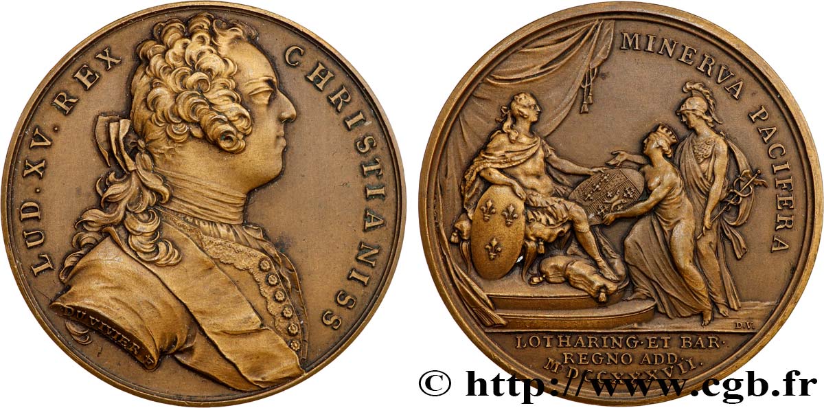 LOUIS XV DIT LE BIEN AIMÉ Médaille, Réunion des duchés de Lorraine et de Bar à la France, refrappe VZ