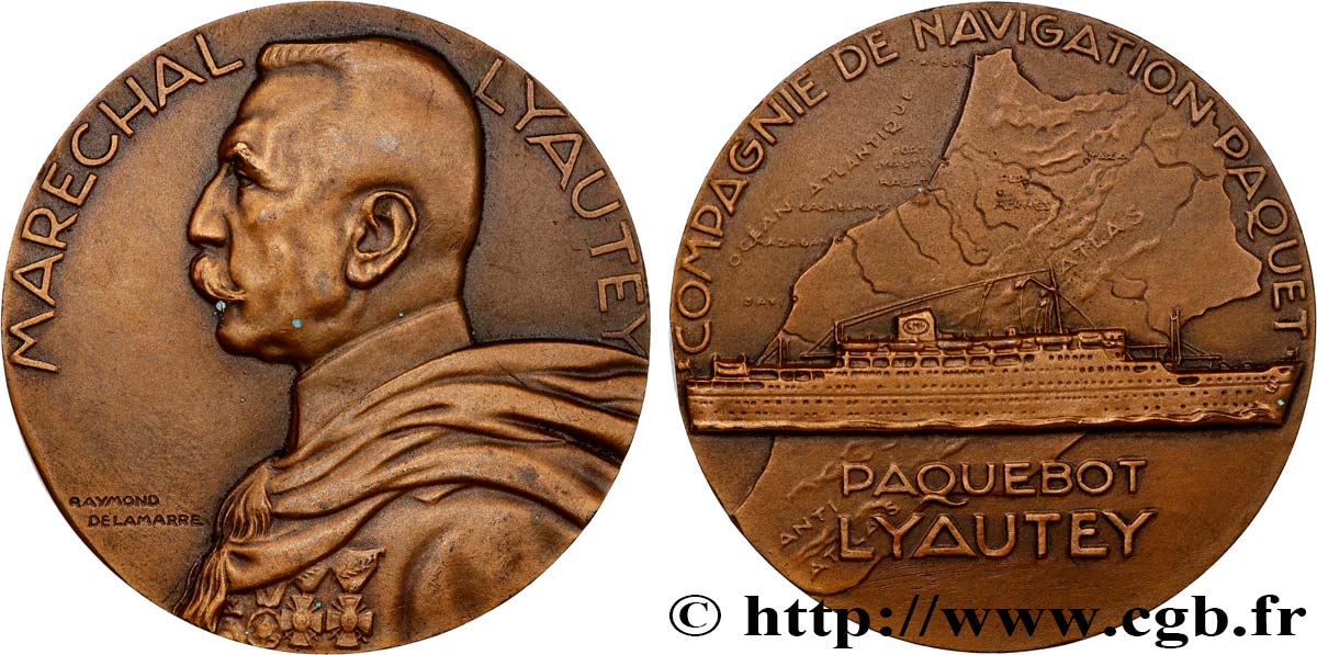III REPUBLIC - MOROCCO UNDER FRENCH PROTECTORATE Médaille, Maréchal Lyautey, Paquebot Lyautey AU