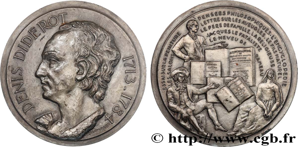 LITTÉRATURE : ÉCRIVAINS/ÉCRIVAINES - POÈTES Médaille, Denis Diderot TTB+