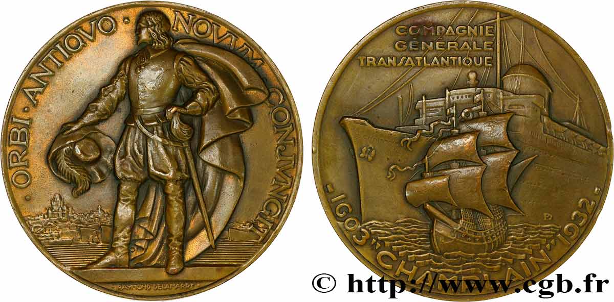 TROISIÈME RÉPUBLIQUE Médaille, Paquebot Champlain, Compagnie Générale Transatlantique TTB