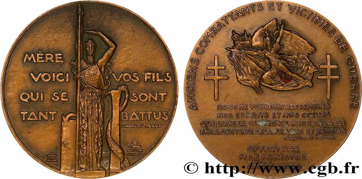 CINQUIÈME RÉPUBLIQUE Médaille, Anciens combattants et victimes de guerre, offert par le ministre André Bord SUP