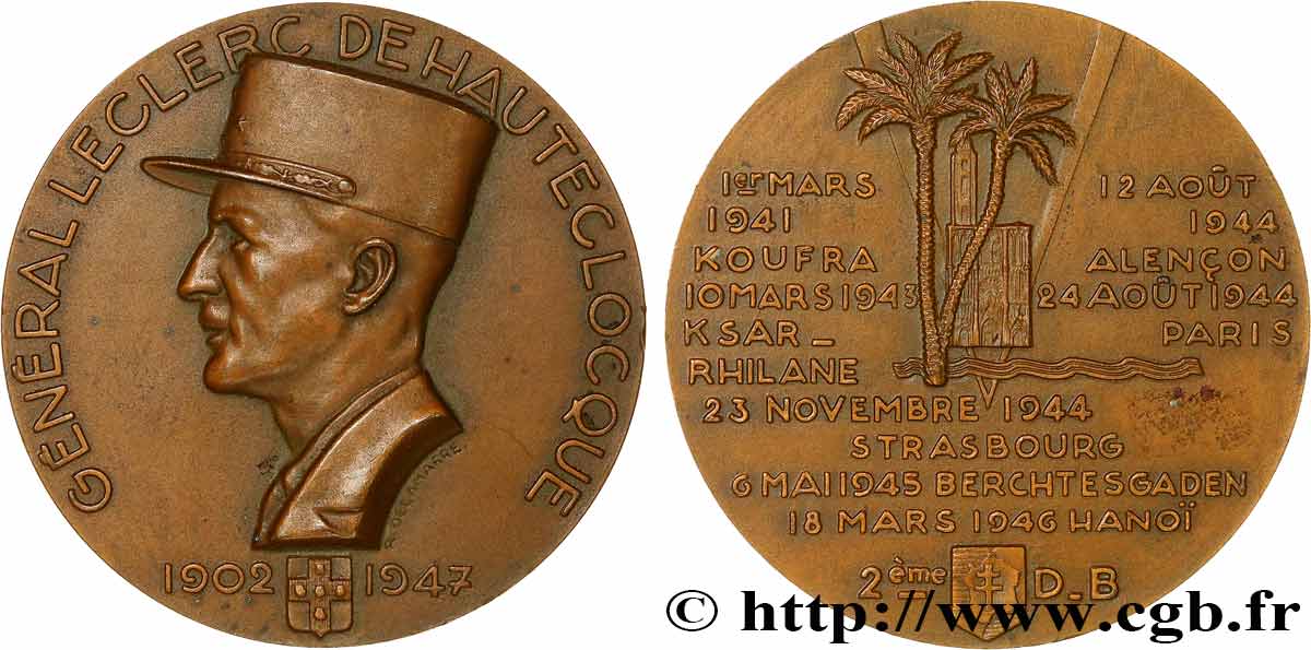 QUATRIÈME RÉPUBLIQUE Médaille, Philippe Leclerc de Hauteclocque SUP