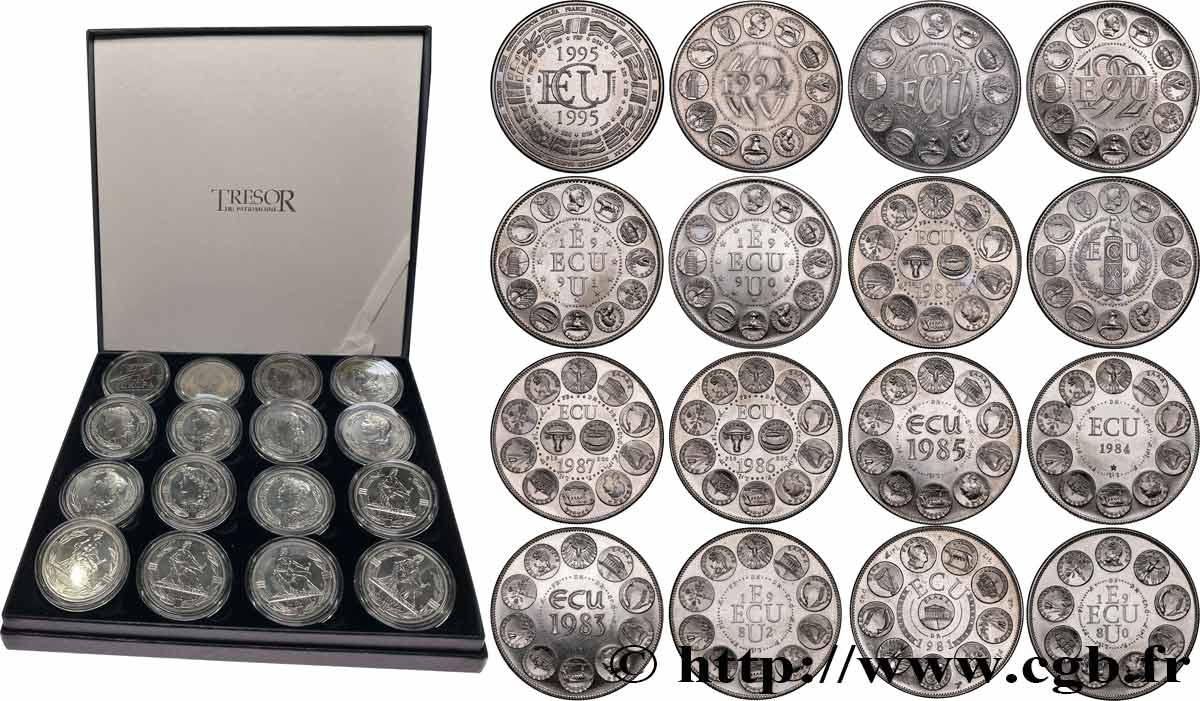CINQUIÈME RÉPUBLIQUE Coffret de 16 Ecus Europa 1980 à 1995 SUP