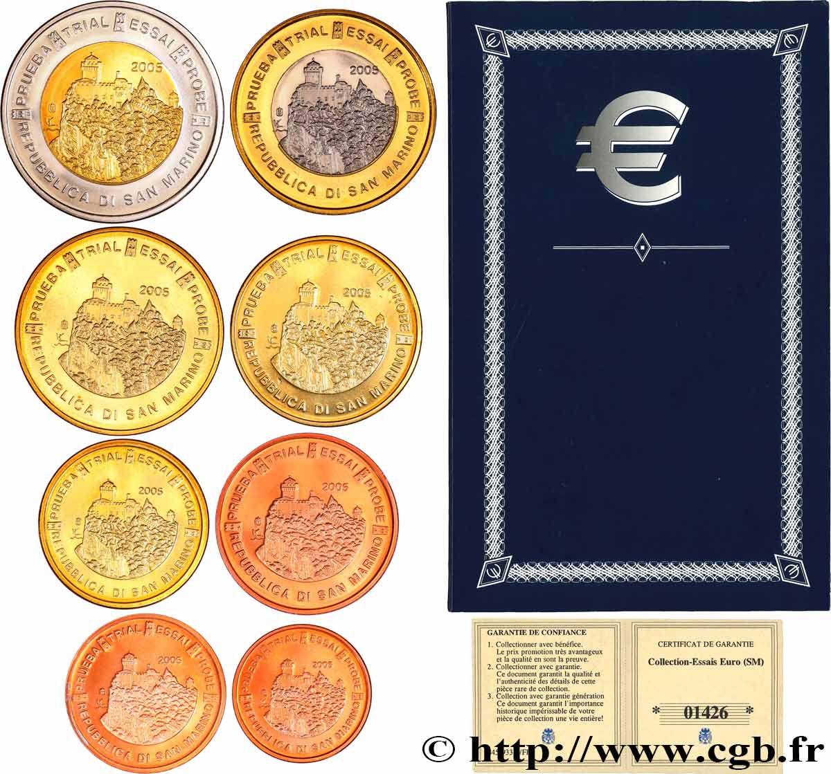 EUROPA Série de 8 médailles, Essai Euros Saint Marin AU