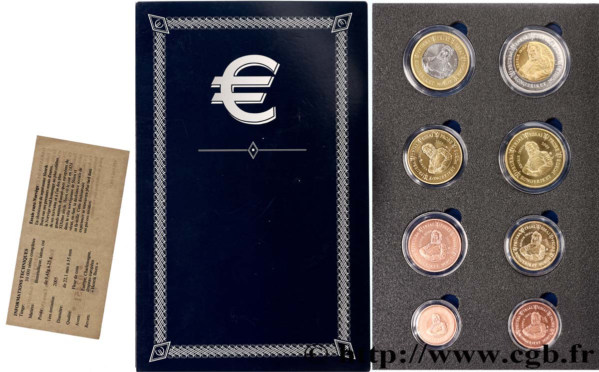 EUROPE Série de 8 médailles, Essai Euros Norvège SUP
