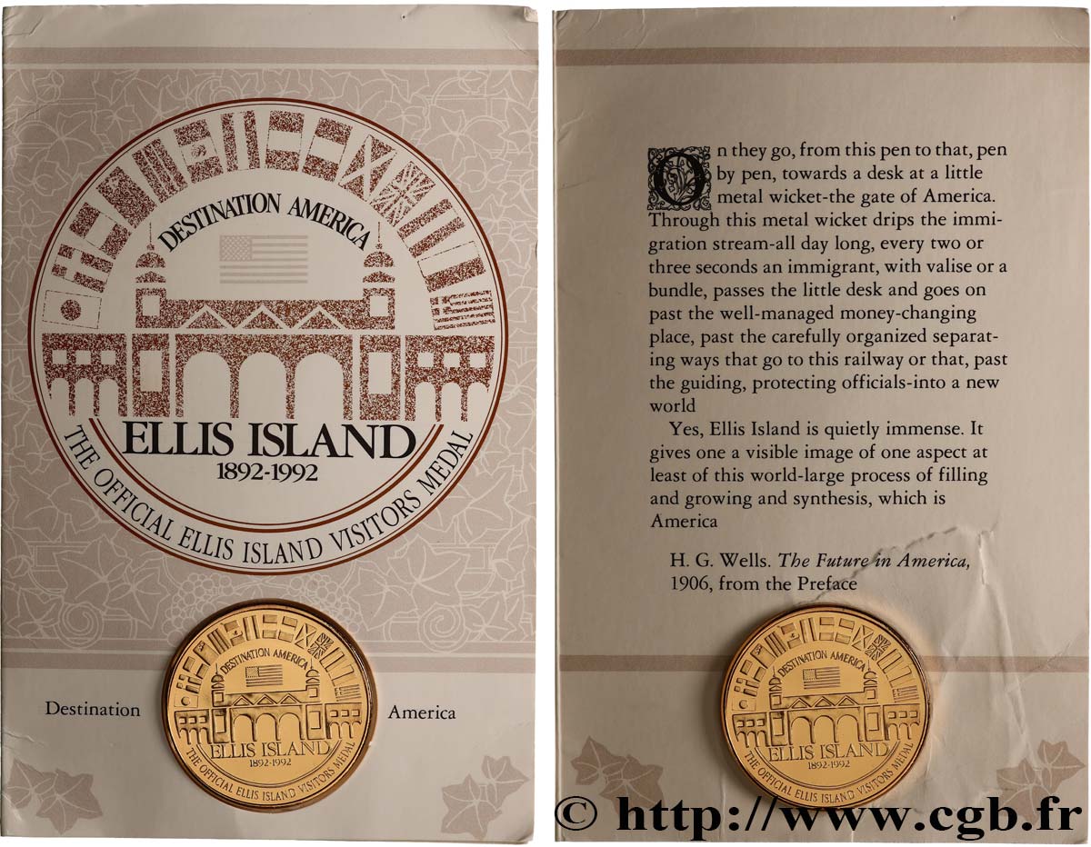ÉTATS-UNIS D AMÉRIQUE Médaille, Ellis Island SUP