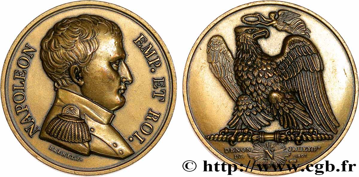 PRIMO IMPERO Médaille, Napoléon Empereur et Roi, refrappe q.SPL