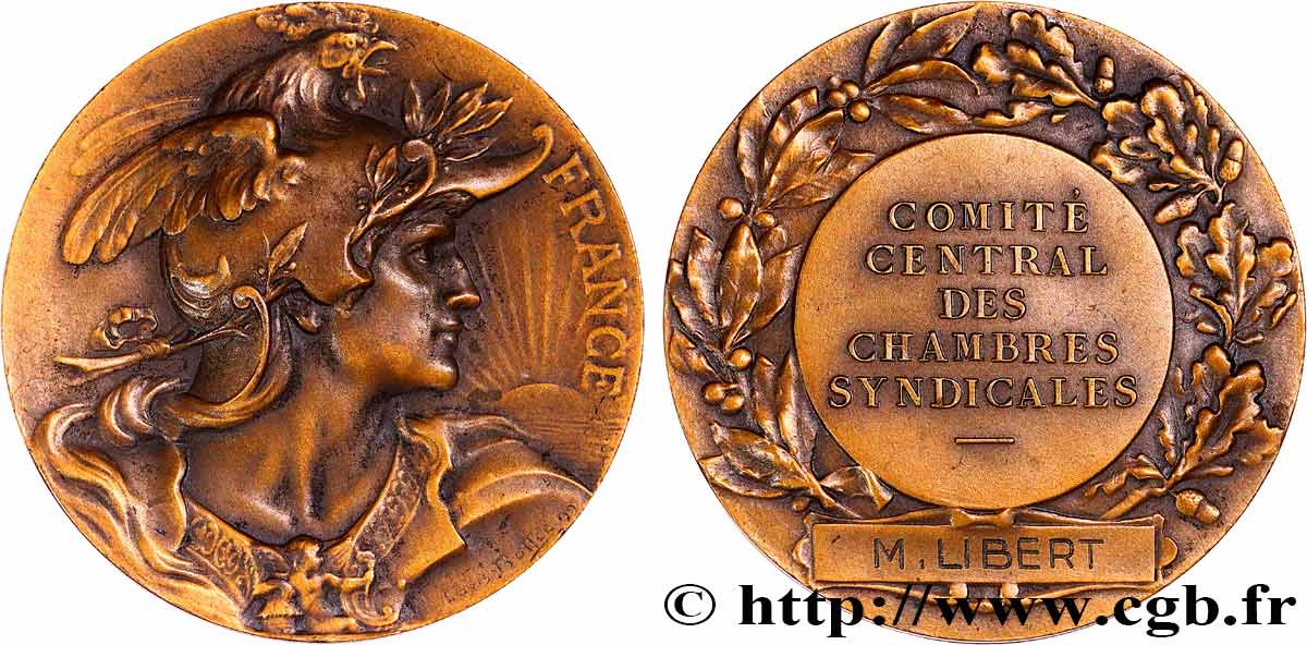 ASSOCIATIONS PROFESSIONNELLES - SYNDICATS. XIXe Médaille de récompense, FRANCE MBC