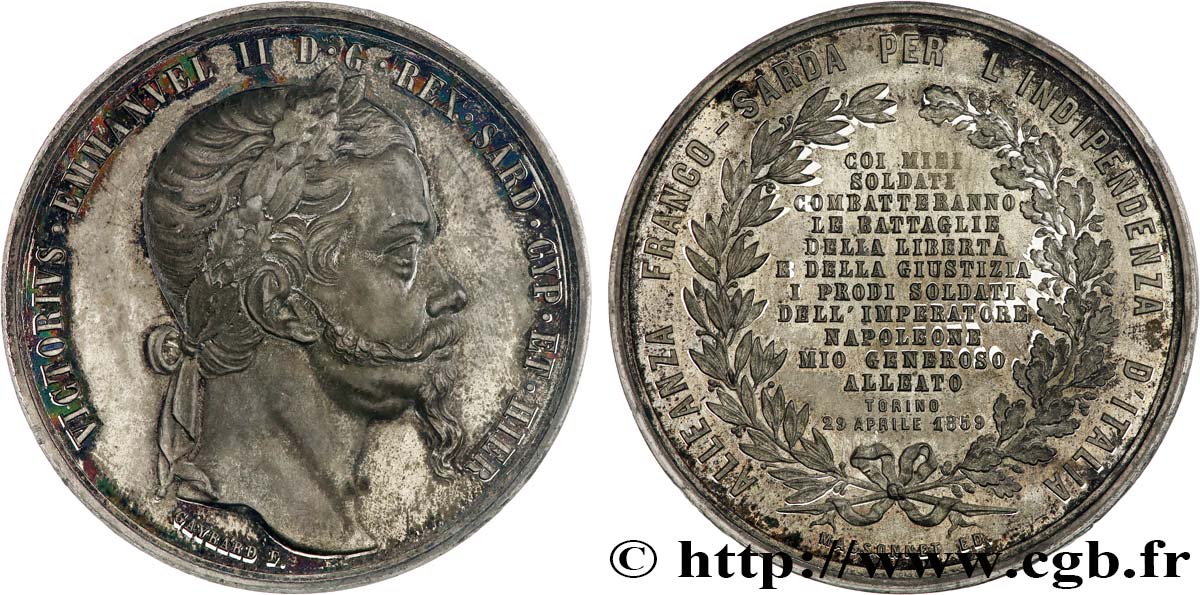 SECOND EMPIRE Médaille, Victor-Emmanuel, Alliance Franco-Sarde pour l’indépendance italienne TTB+