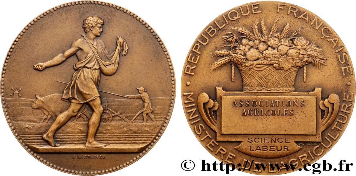TROISIÈME RÉPUBLIQUE Médaille de récompense, Associations agricoles TTB+