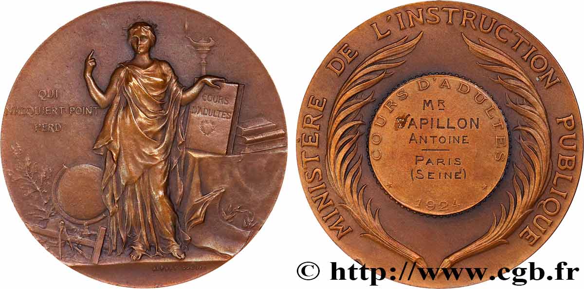 III REPUBLIC Médaille, Cours d’adultes AU