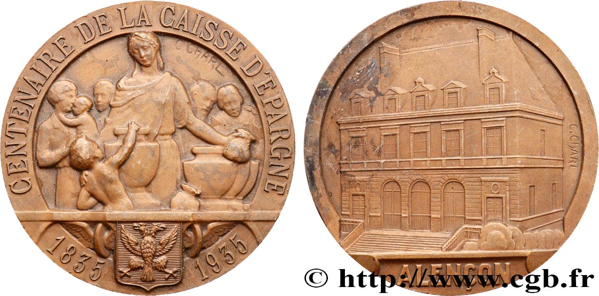 TROISIÈME RÉPUBLIQUE Médaille, Centenaire de la Caisse d’Épargne d’Alençon SUP