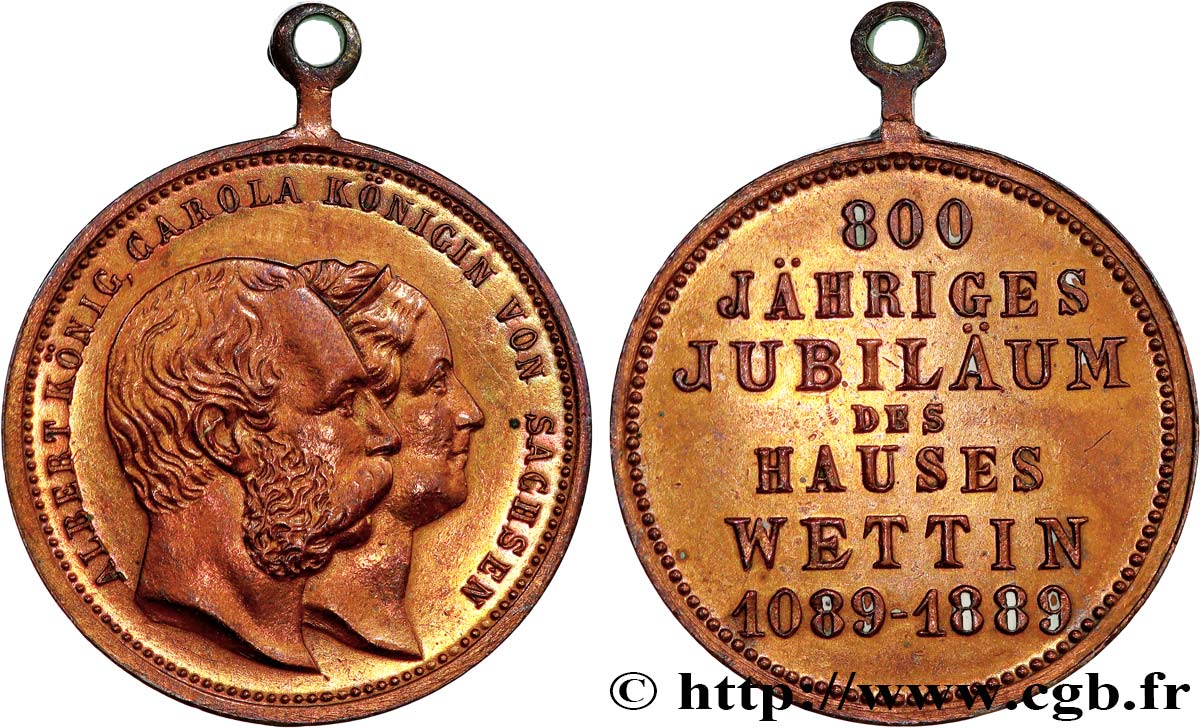 ALLEMAGNE - ROYAUME DE SAXE - ALBERT Médaille, 800 ans de la Maison de Wettin TTB