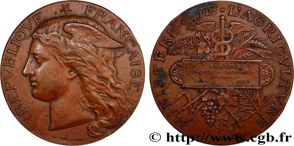 TROISIÈME RÉPUBLIQUE Médaille, Statistique agricole décennale TTB
