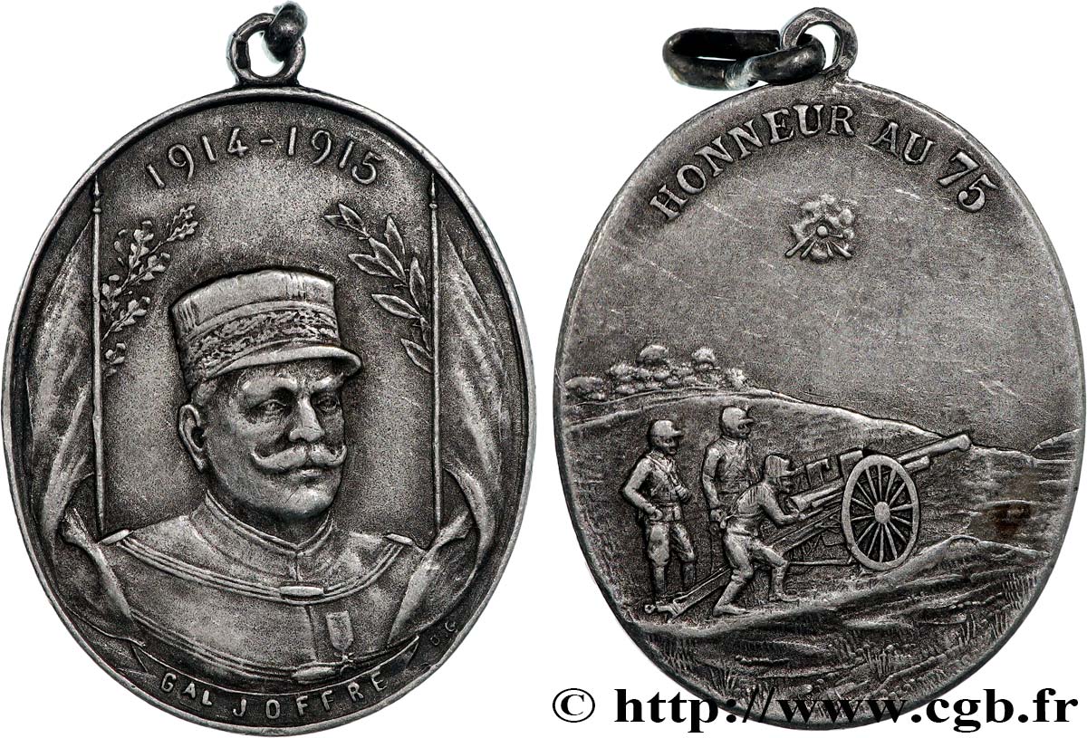 TROISIÈME RÉPUBLIQUE Médaillette, Général Joffre, Honneur au 75 TTB