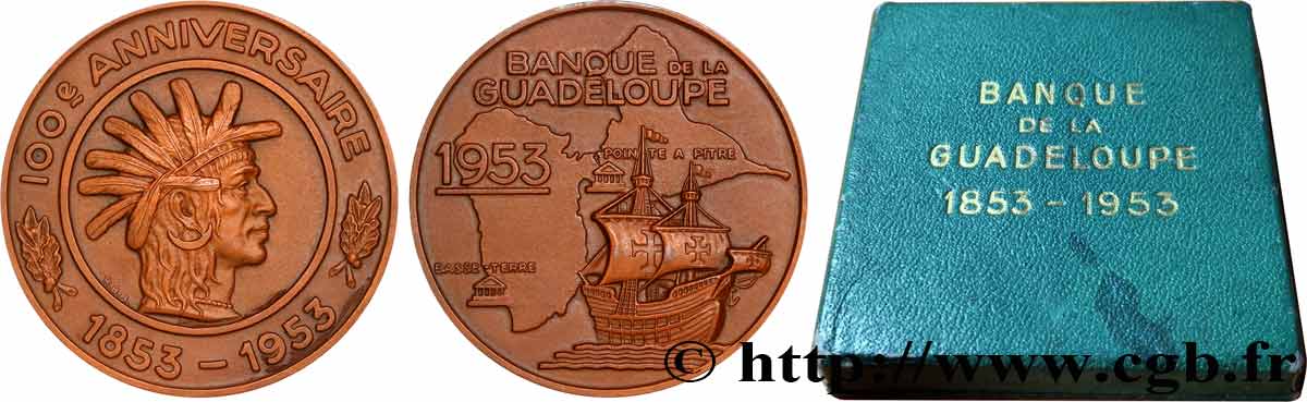 CUARTA REPUBLICA FRANCESA Médaille, Centenaire de la Banque de la Guadeloupe EBC